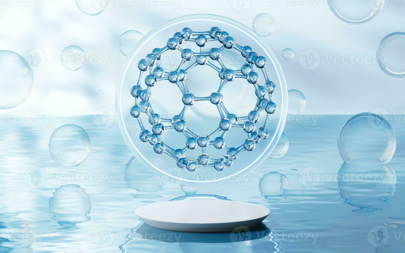 Molecule with water surface background, 3d rendering. photo