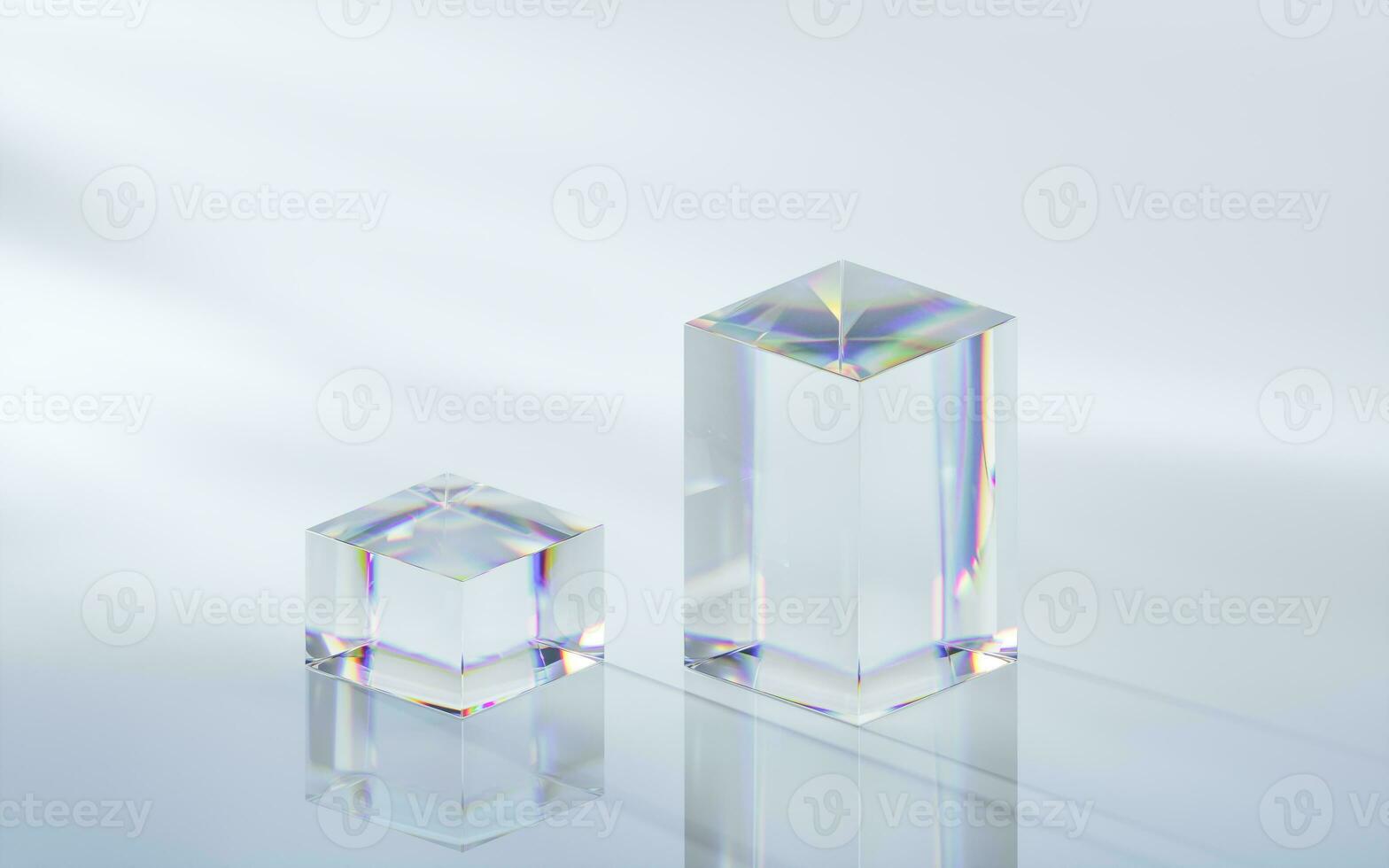 Glass cube with bright background, 3d rendering. photo