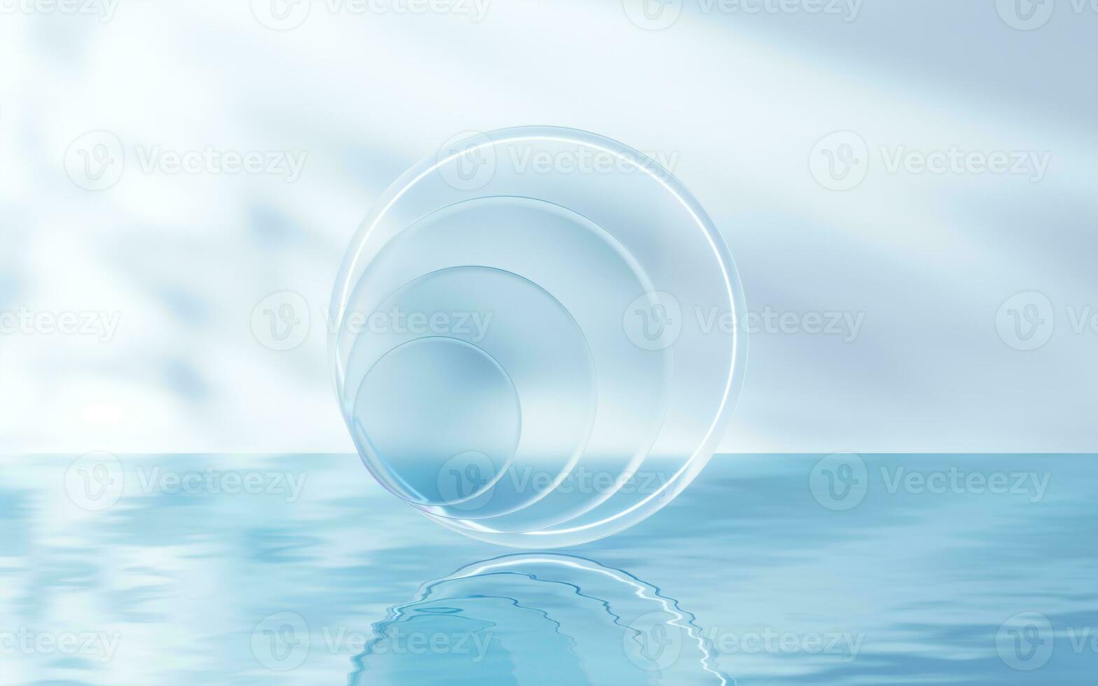 Glass geometry on the water surface, 3d rendering. photo