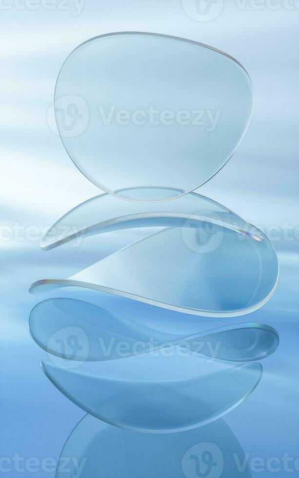 Curve glass with light illuminated, 3d rendering. photo