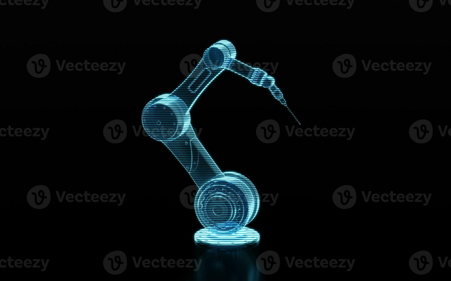 Mechanical arm with hologram figure, 3d rendering. photo