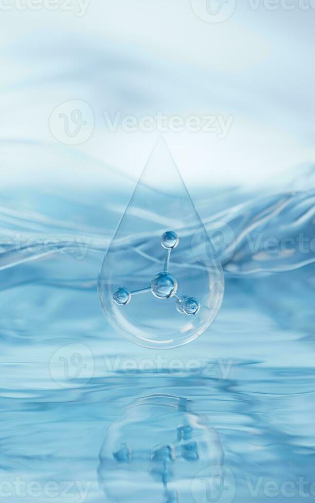 Molecule with water surface background, 3d rendering. photo