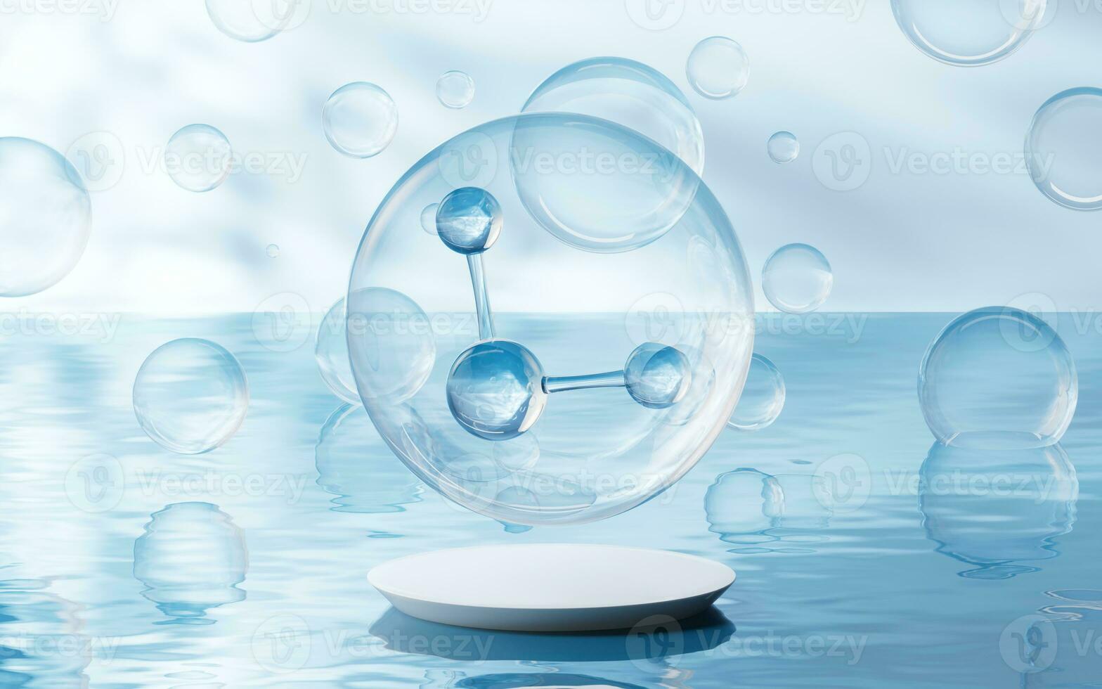 Molecule with water surface background, 3d rendering. photo