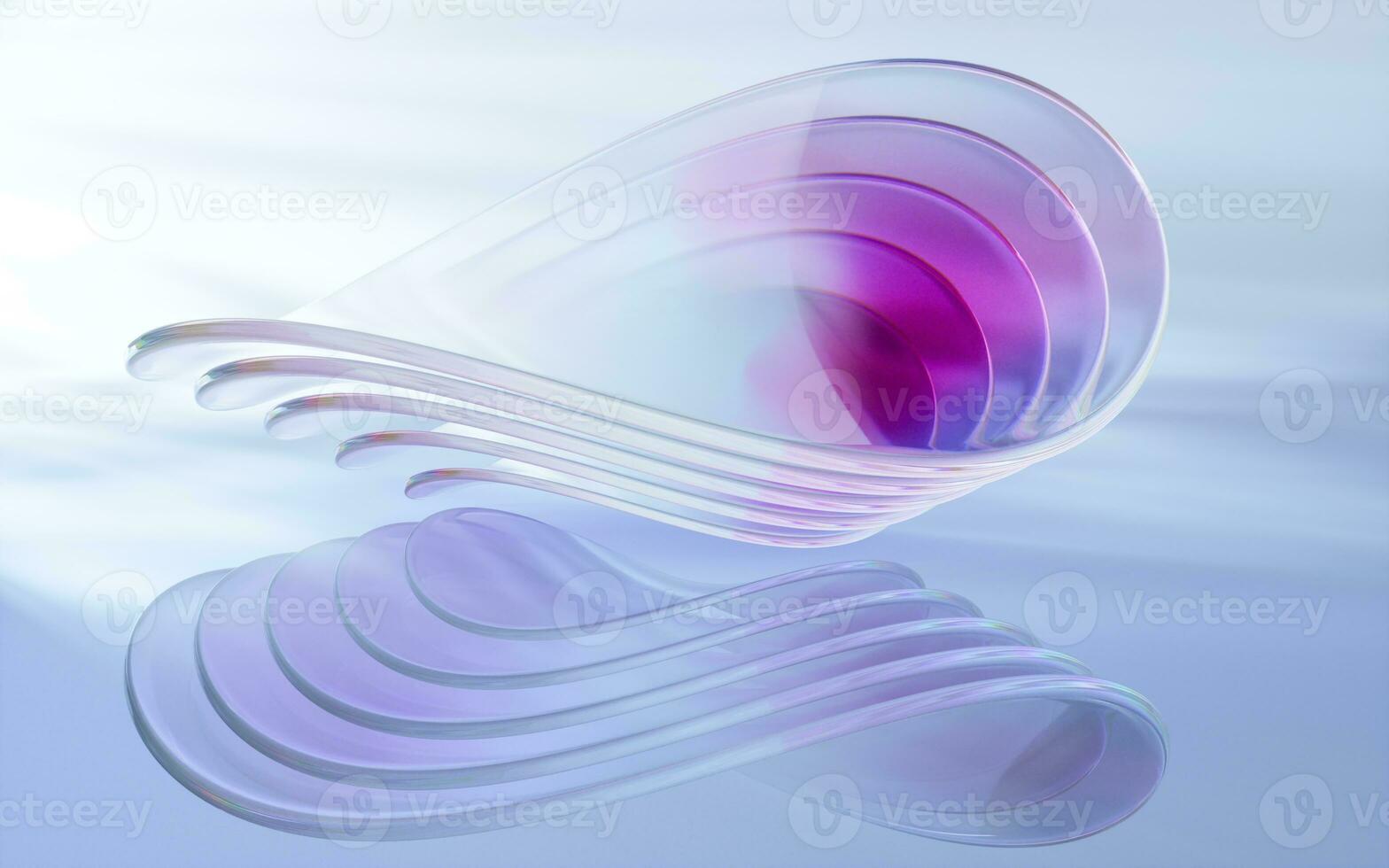 Curve glass with light illuminated, 3d rendering. photo