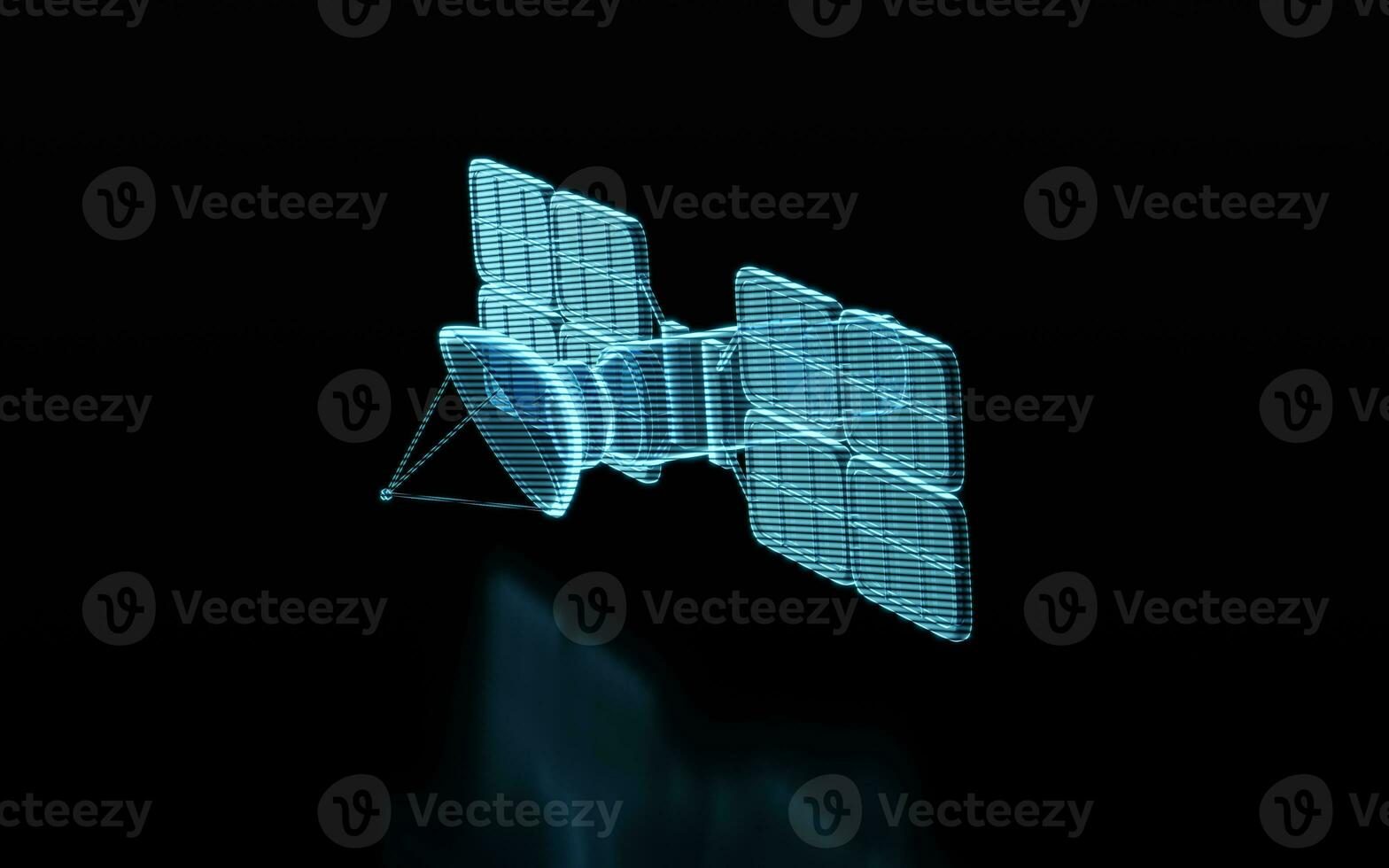 Artificial satellite with hologram figure, 3d rendering. photo