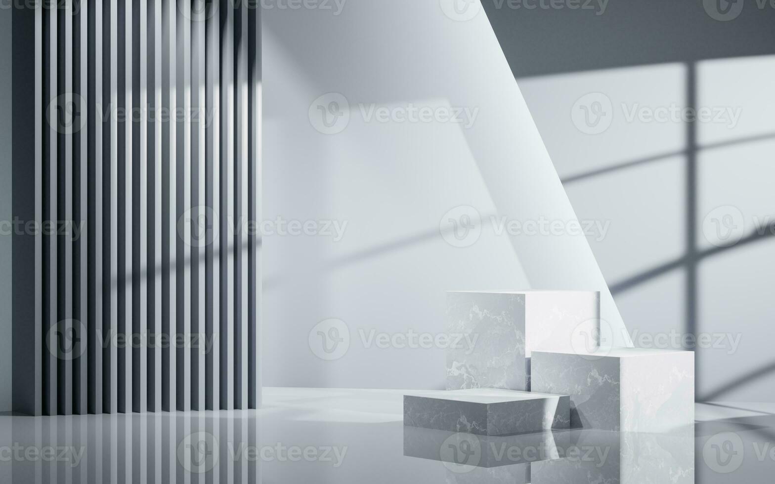 Empty white room with geometric structure, 3d rendering. photo