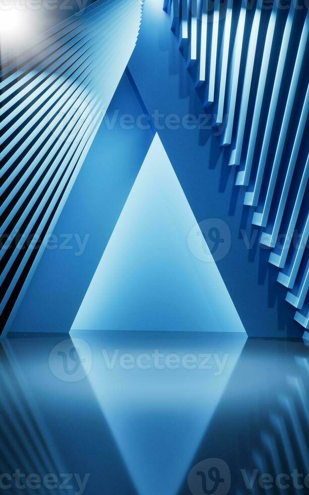 Blue empty room with geometry structure, 3d rendering. photo