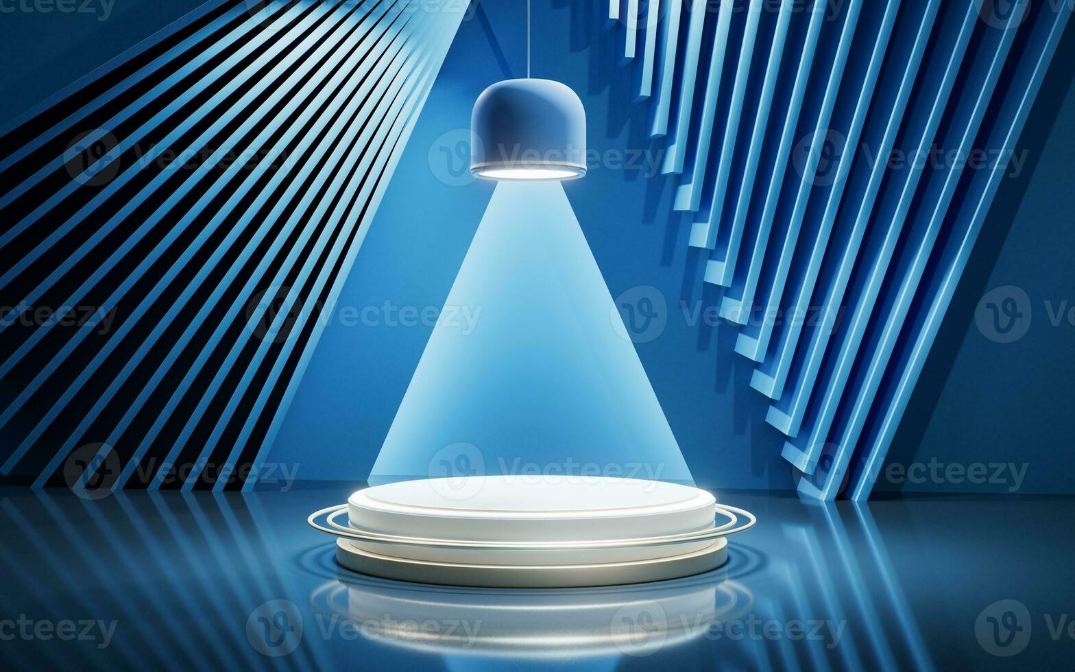 Blue empty room with geometry structure, 3d rendering. photo