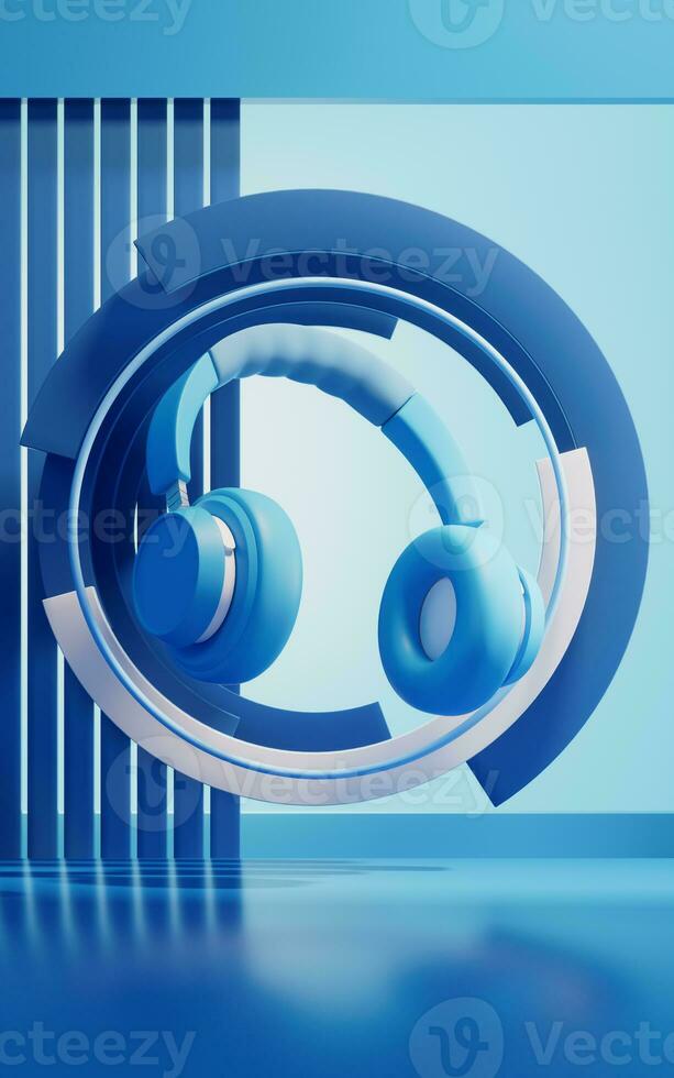 Earphone with geometric background, 3d rendering. photo