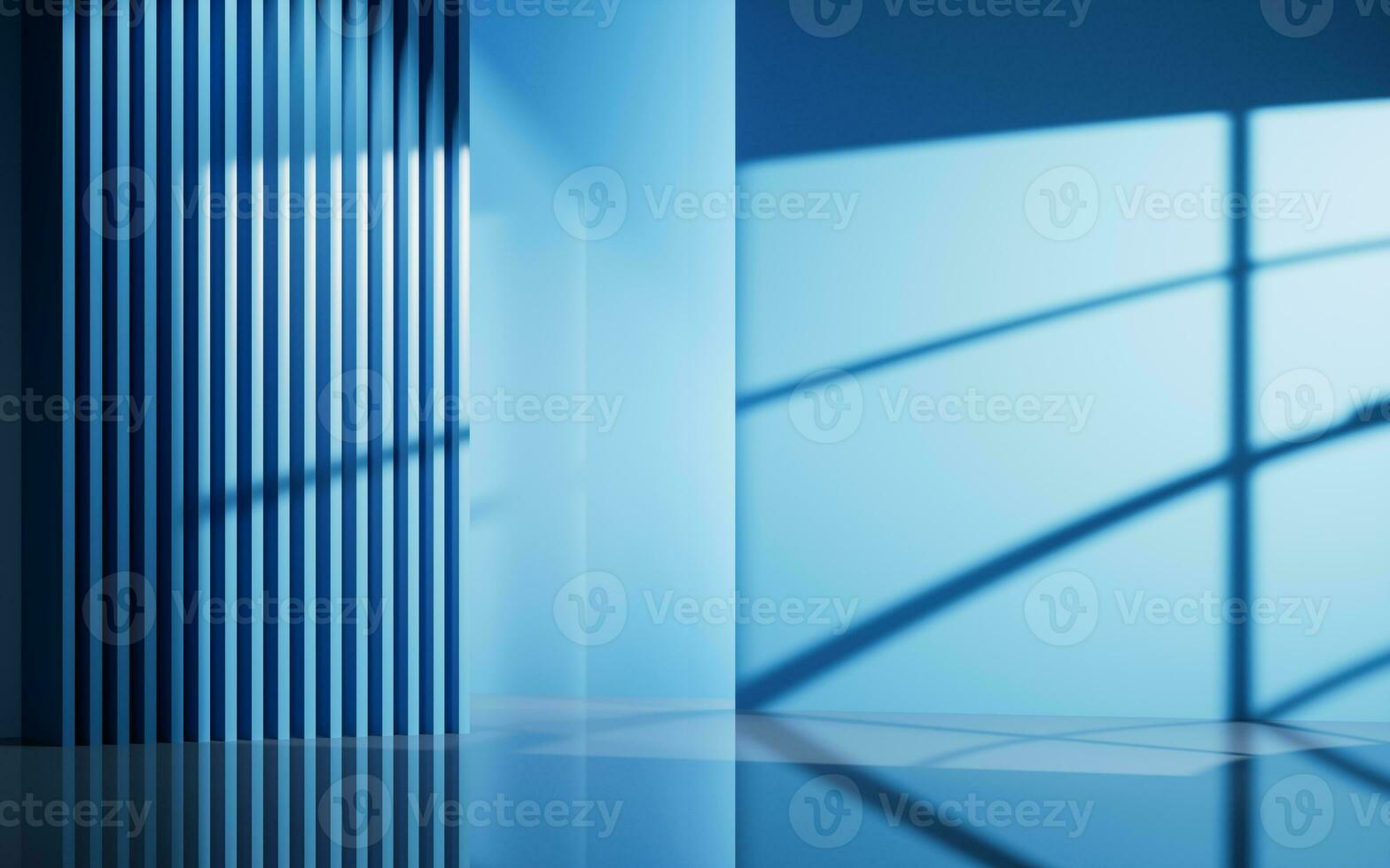 Blue empty room with geometry structure, 3d rendering. photo