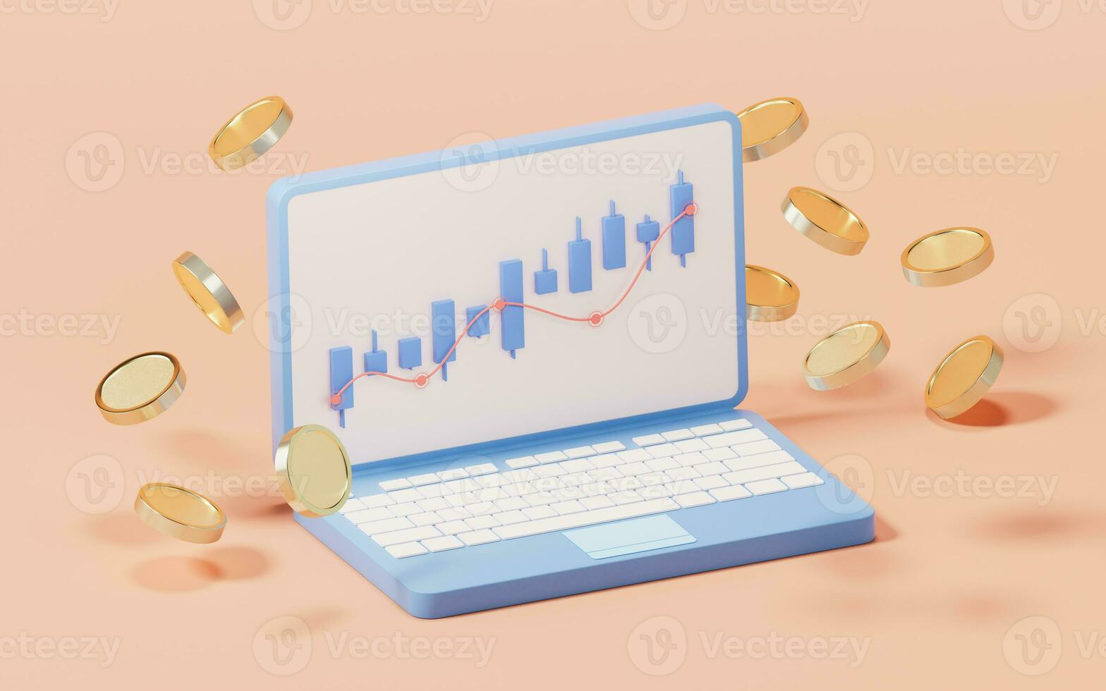 Bar graph with growth trend, 3d rendering. photo