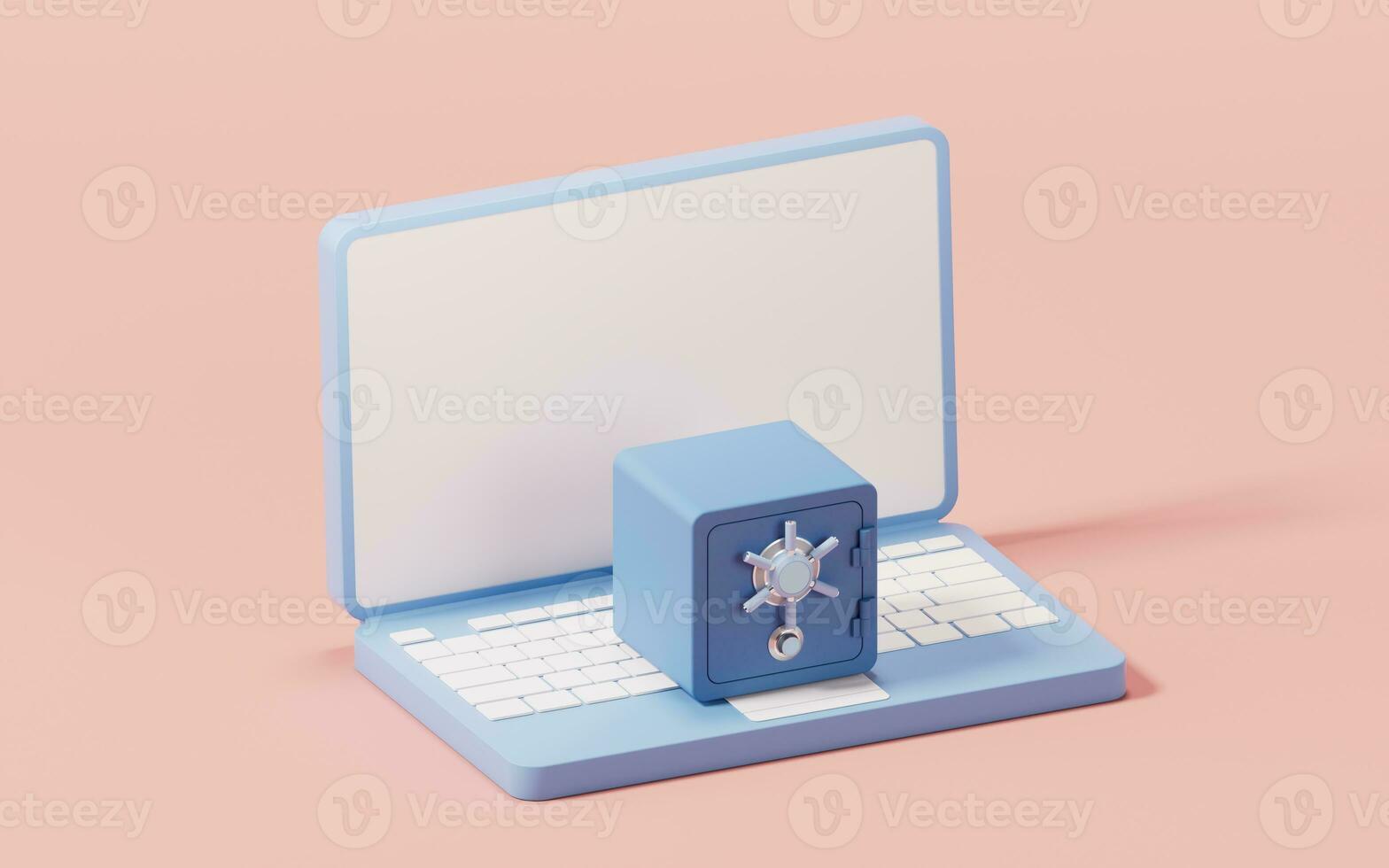 Safe box with laptop, 3d rendering. photo