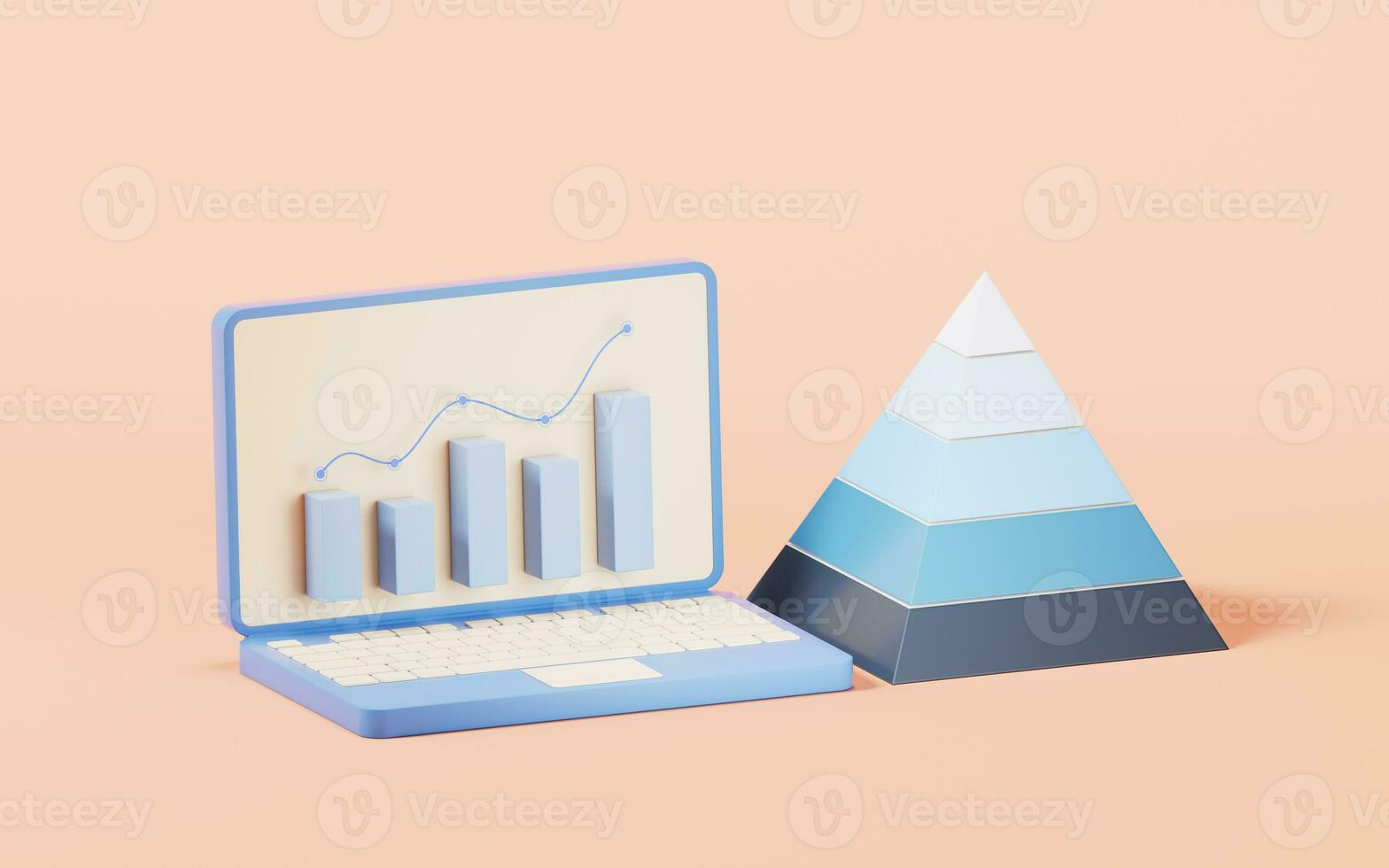 Bar graph with growth trend, 3d rendering. photo