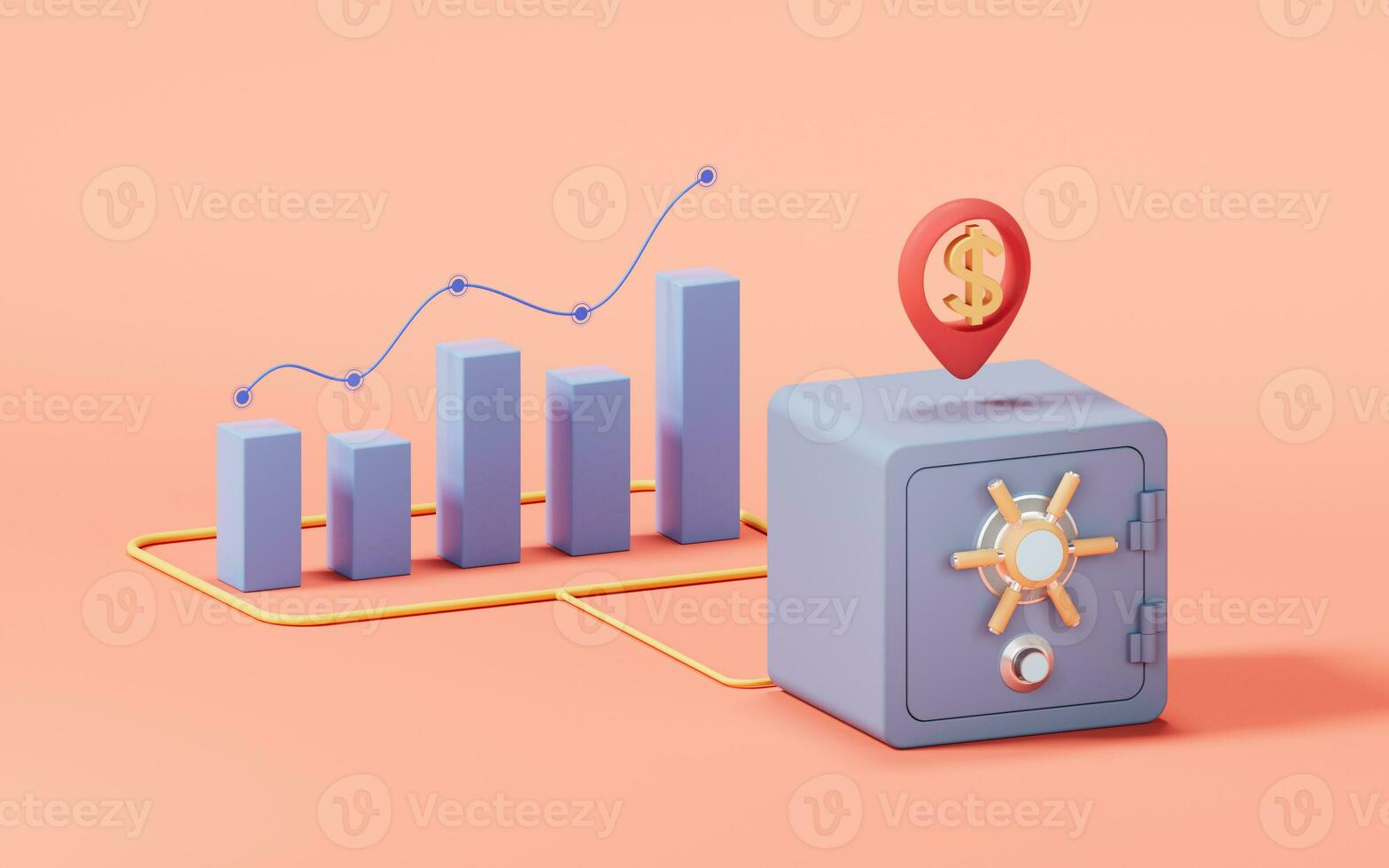 Bar graph with growth trend, 3d rendering. photo