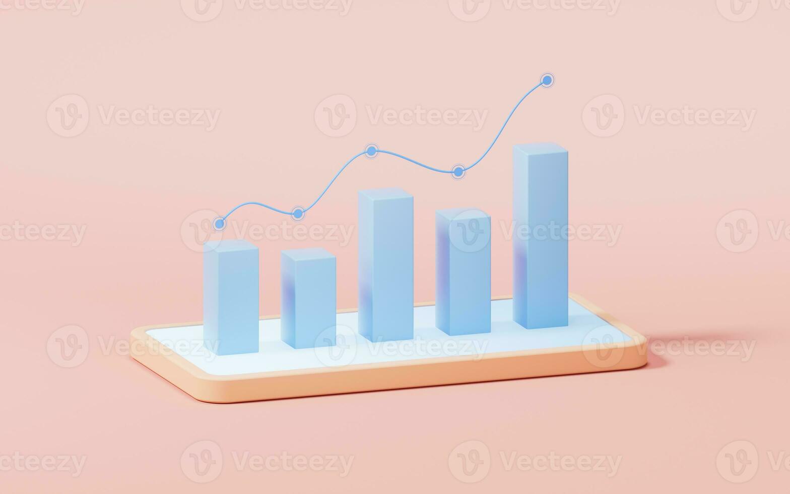 Bar graph with growth trend, 3d rendering. photo