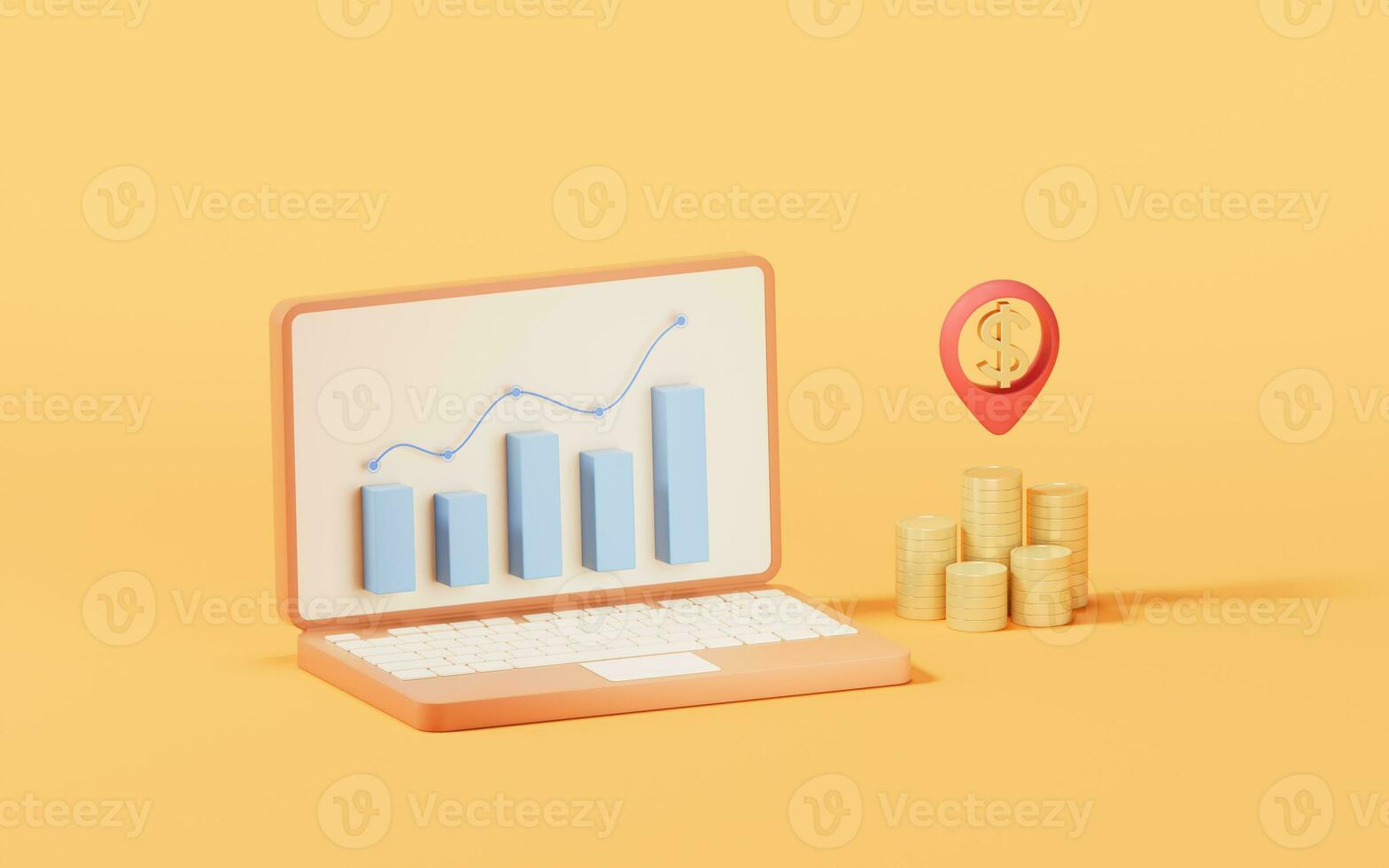 Bar graph with growth trend, 3d rendering. photo