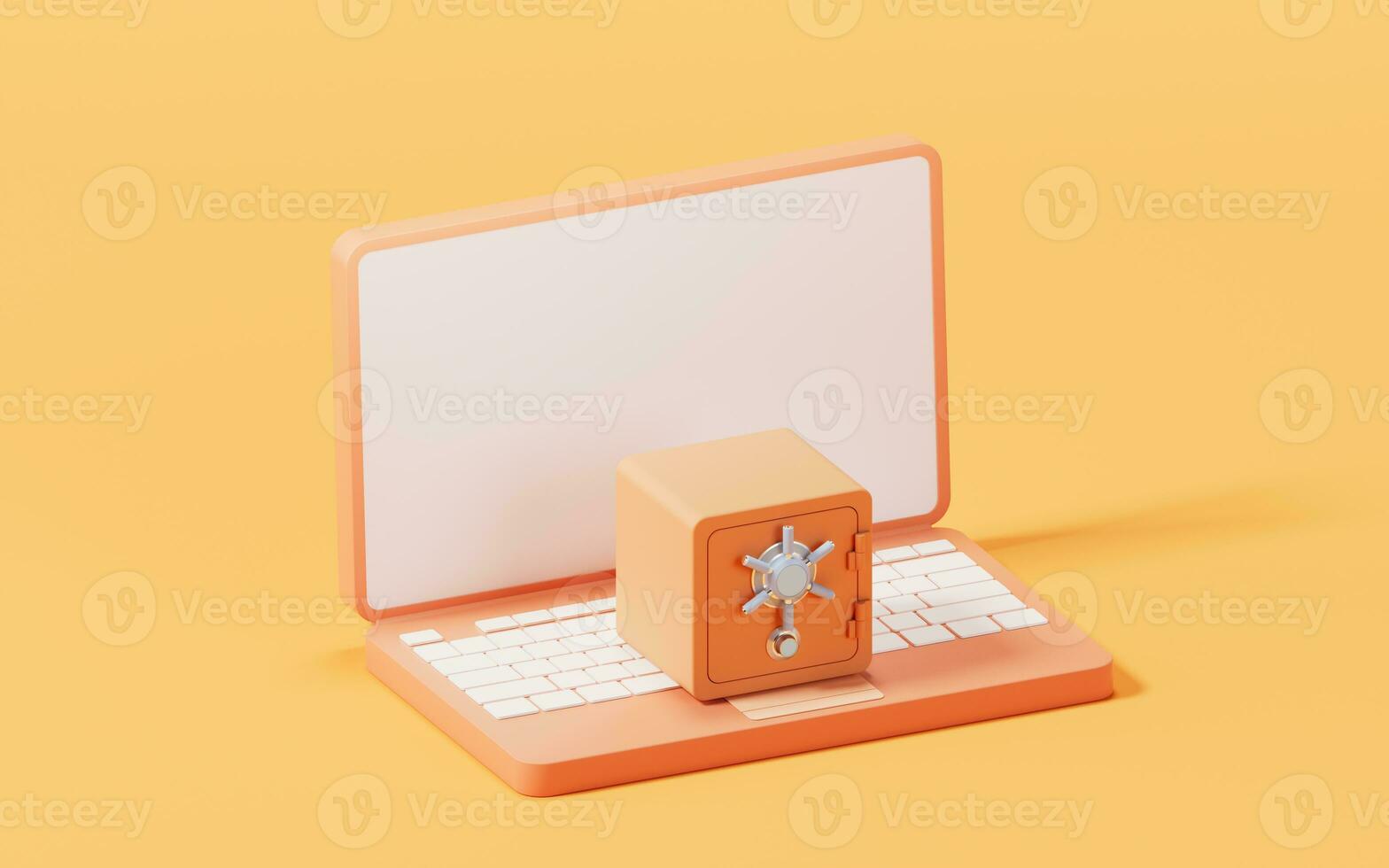 Safe box with laptop, 3d rendering. photo