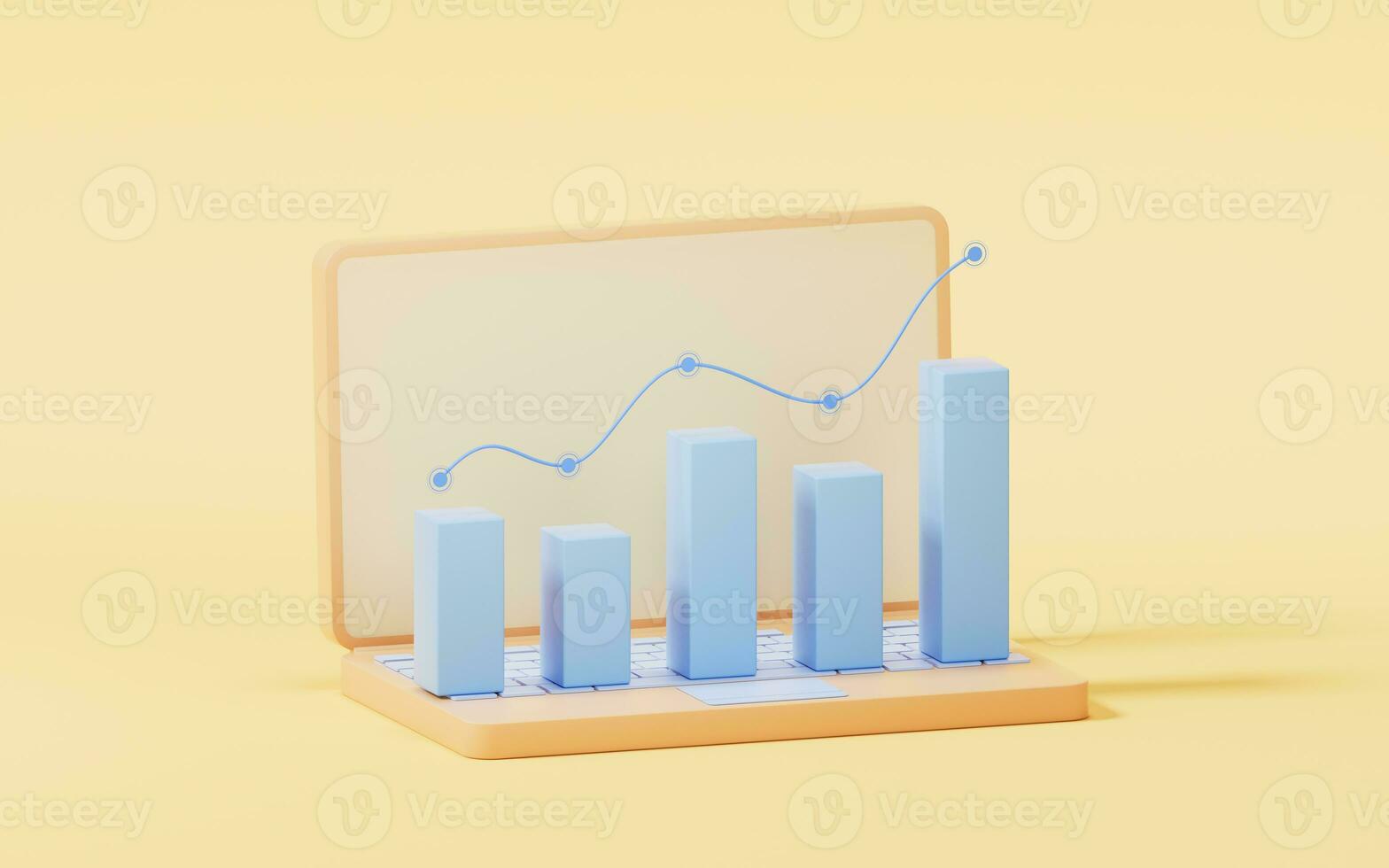 Bar graph with growth trend, 3d rendering. photo