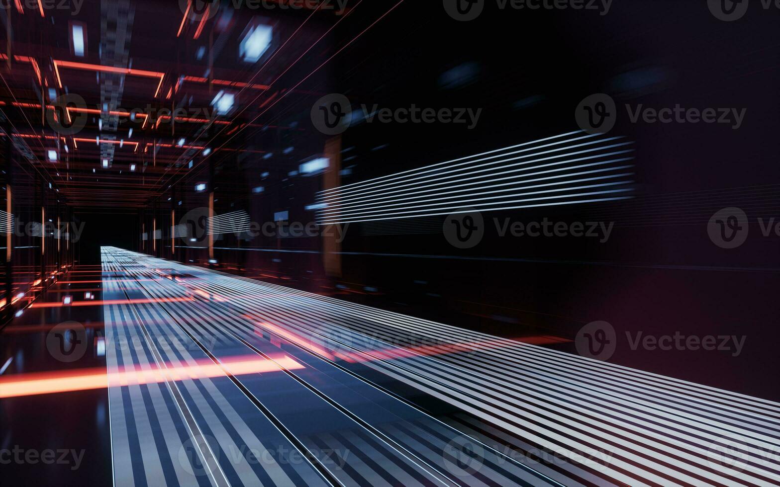 Digital cyberspace, sci-fi concept tunnel, 3d rendering. photo