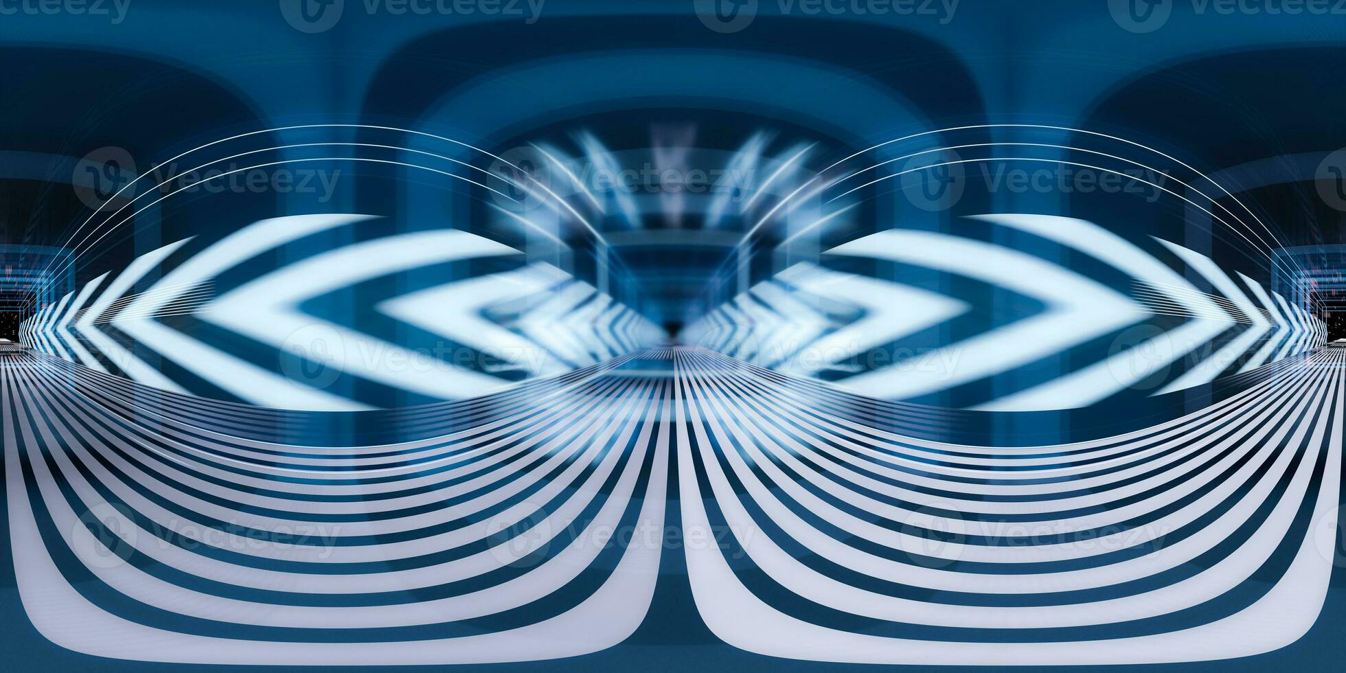 Sci-fi concept tunnel with arrow sign, 3d rendering. 360-degree seamless panoramic view. photo