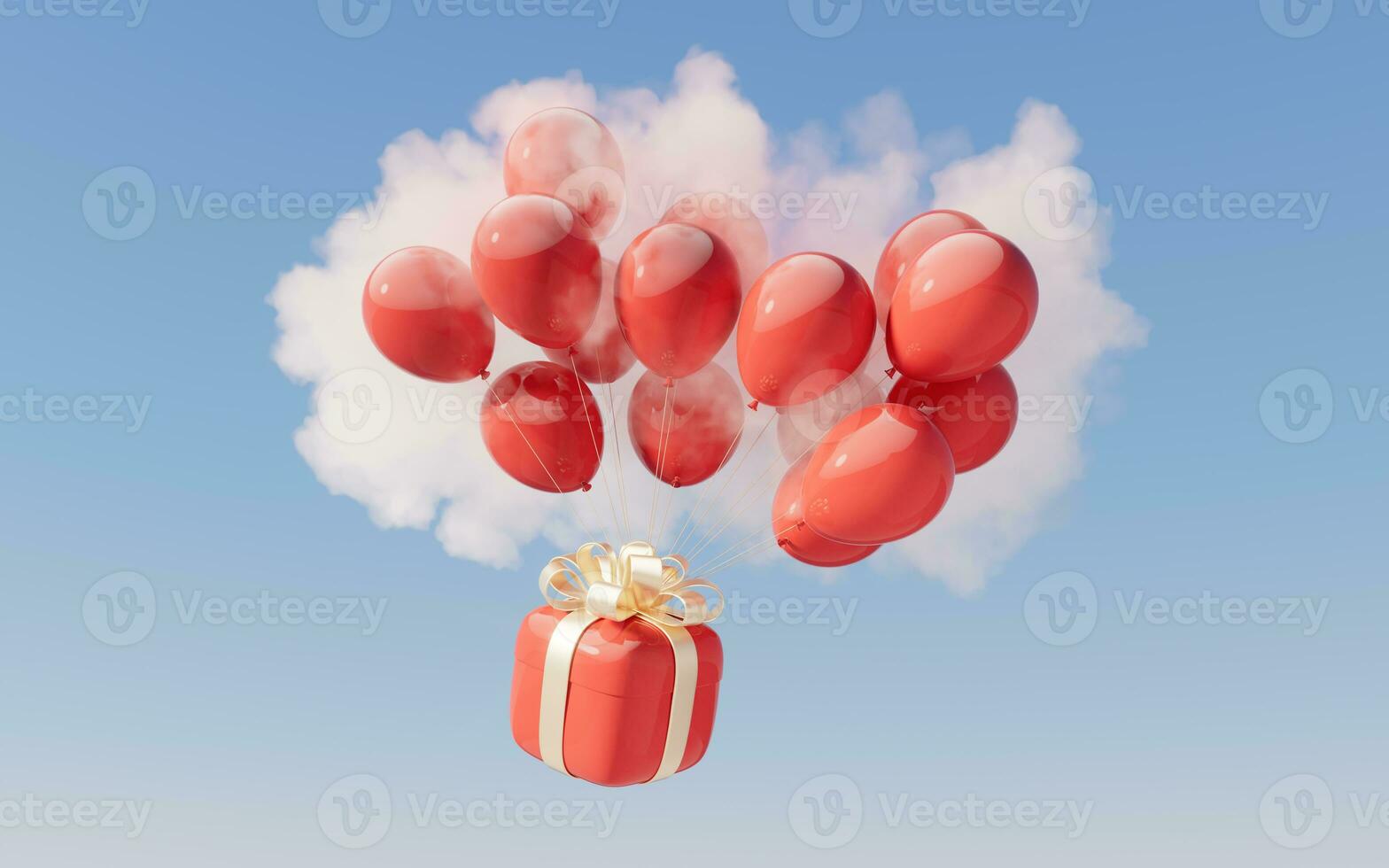 Gift box and balloon with cloud background, 3d rendering. photo