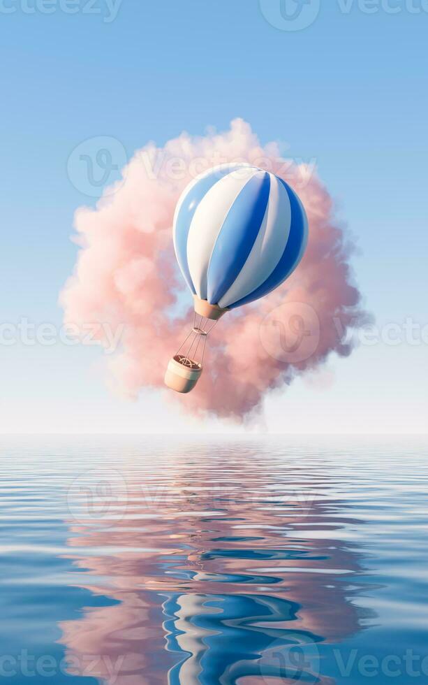 Hot air balloon with cartoon style, 3d rendering. photo