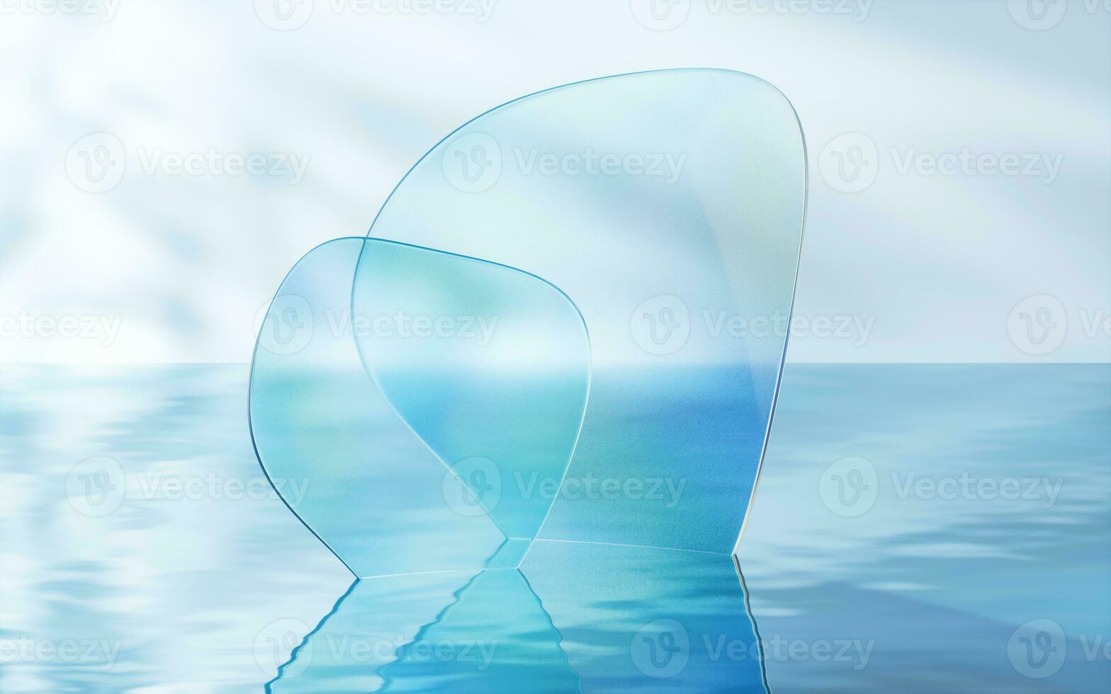 Glass geometry on the water surface, 3d rendering. photo