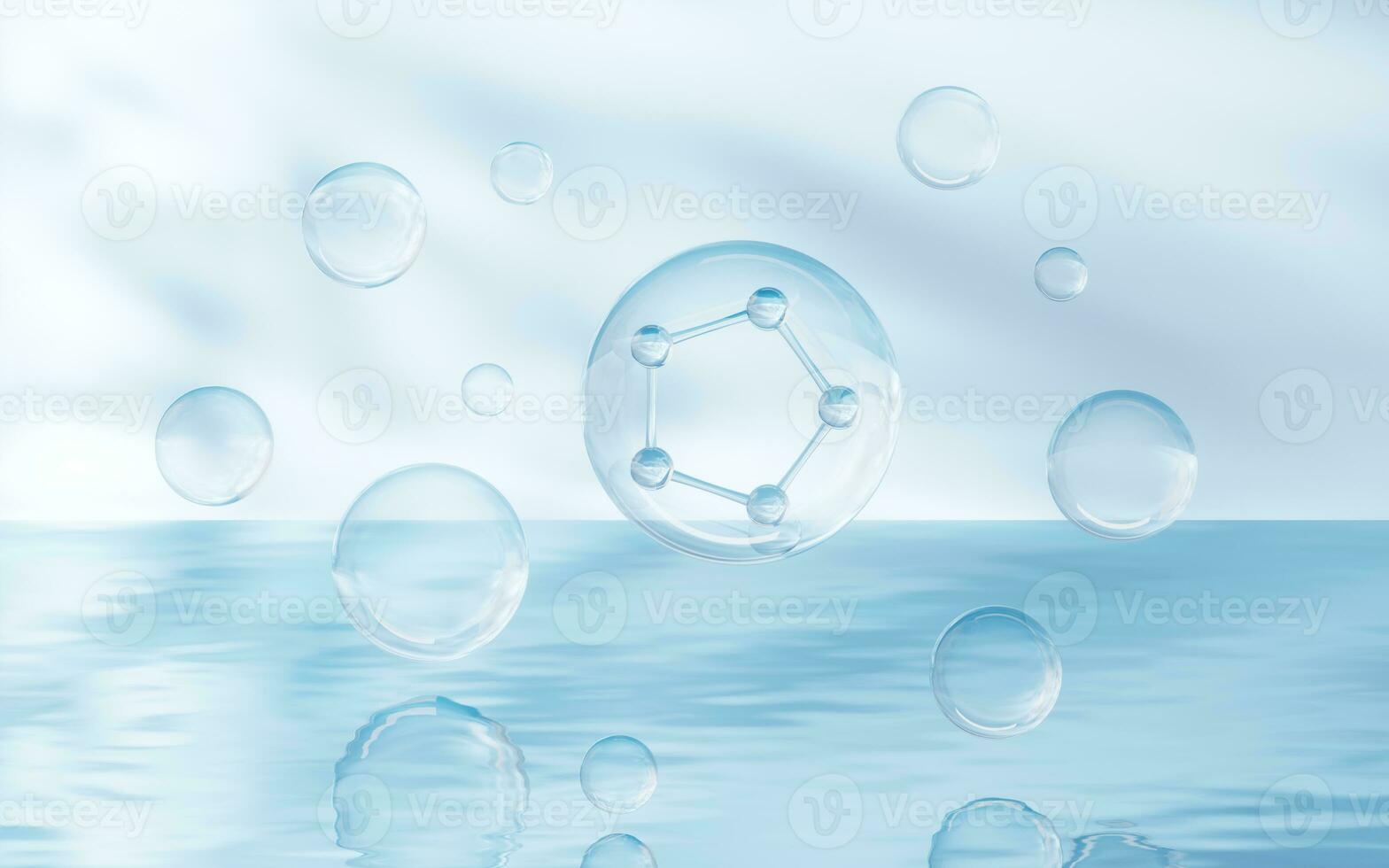 Molecule with water surface background, 3d rendering. photo