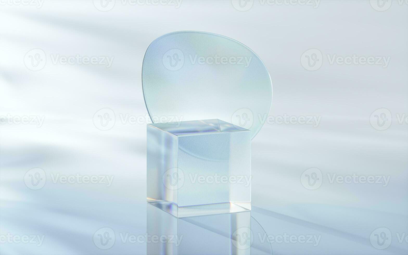 Glass cube with bright background, 3d rendering. photo