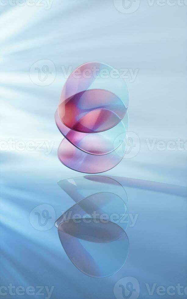 Curve glass with light illuminated, 3d rendering. photo