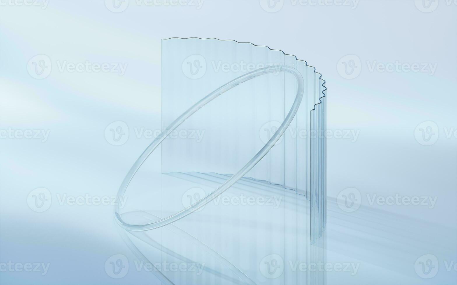 Curve glass with light illuminated, 3d rendering. photo