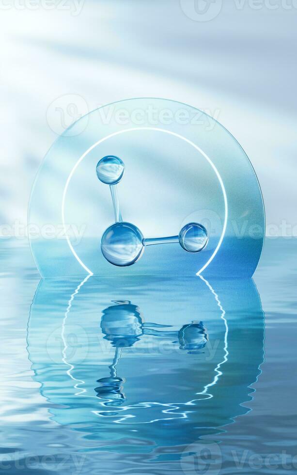 Molecule with water surface background, 3d rendering. photo