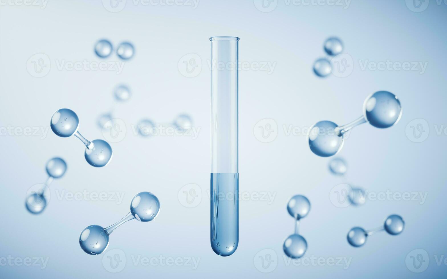 Test tube with blue background, 3d rendering. photo