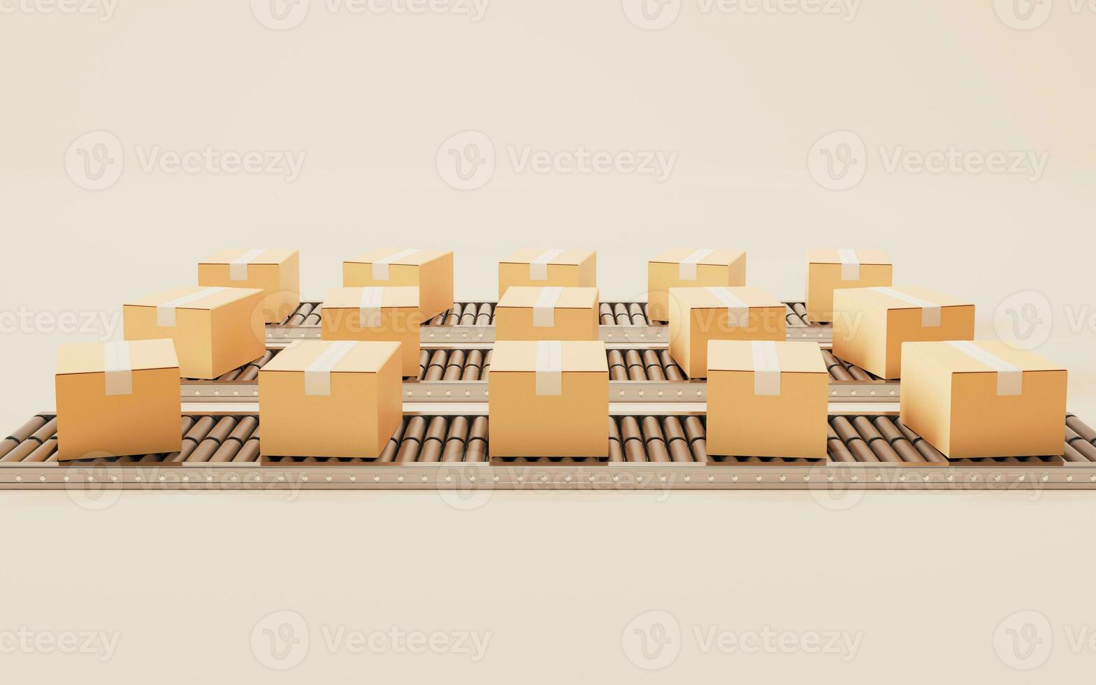 Packaging box and conveyor belt, 3d rendering. photo