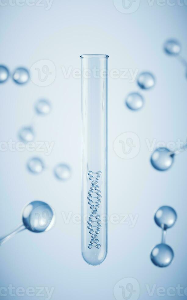 Test tube with blue background, 3d rendering. photo