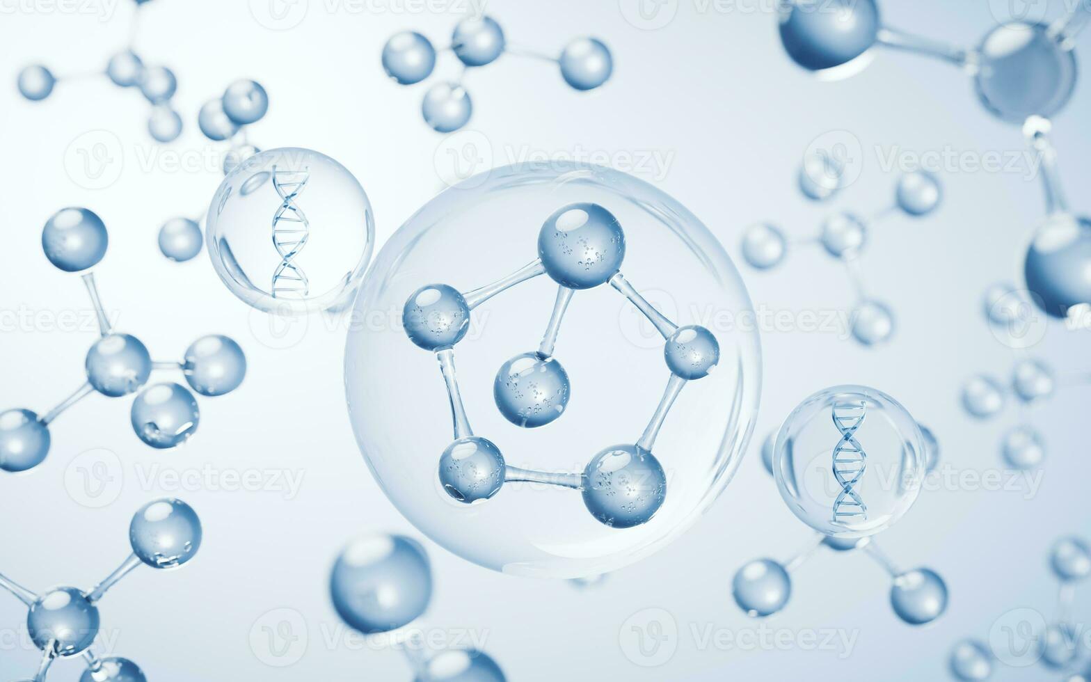 Molecules with blue background, 3d rendering. photo