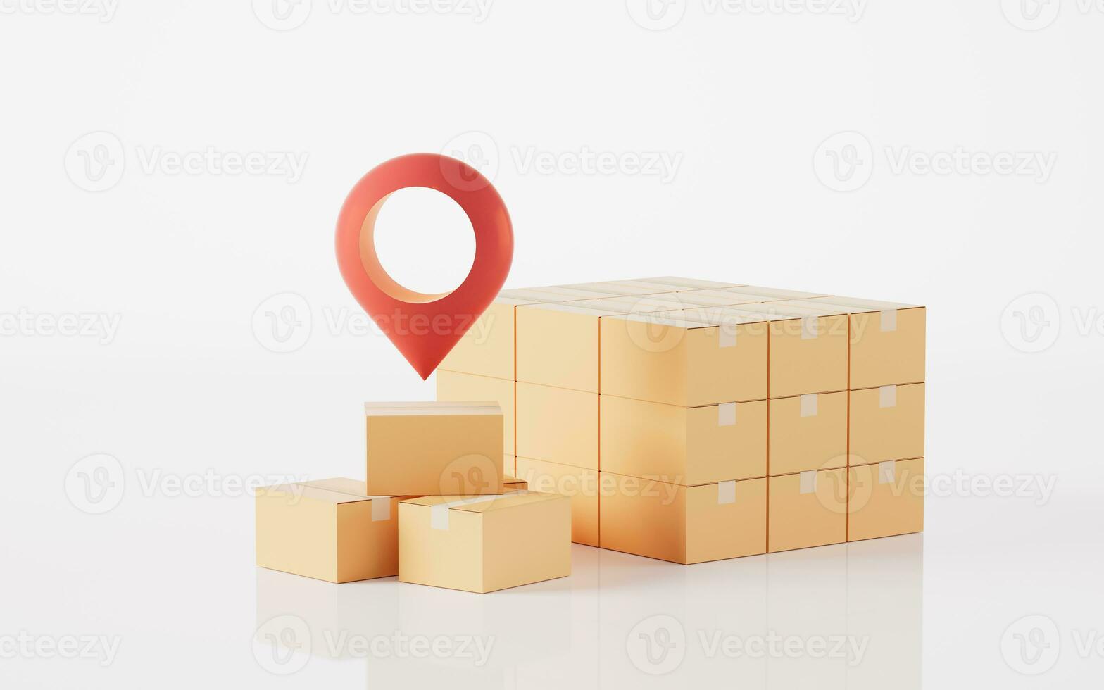 Packaging box and location sign, 3d rendering. photo