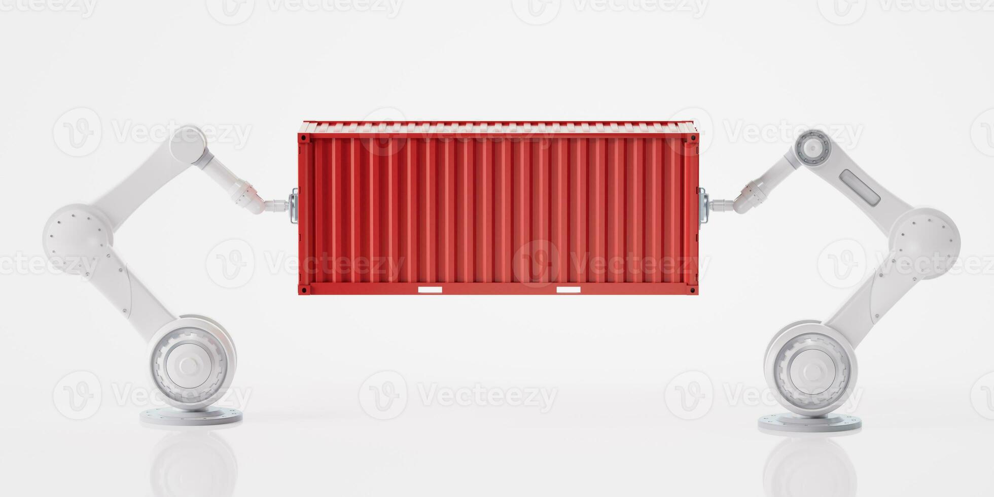 Mechanical arm and industry container, 3d rendering. photo