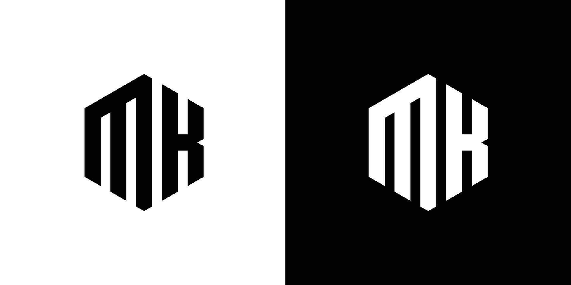 Letter M K Polygon, Hexagonal Minimal and Trendy Professional Logo Design On Black And White Background vector