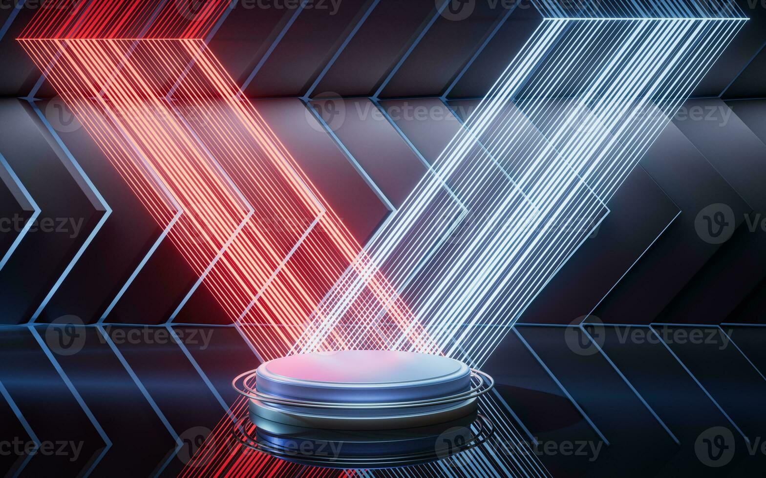 Dark room with neon lines effect, 3d rendering. photo