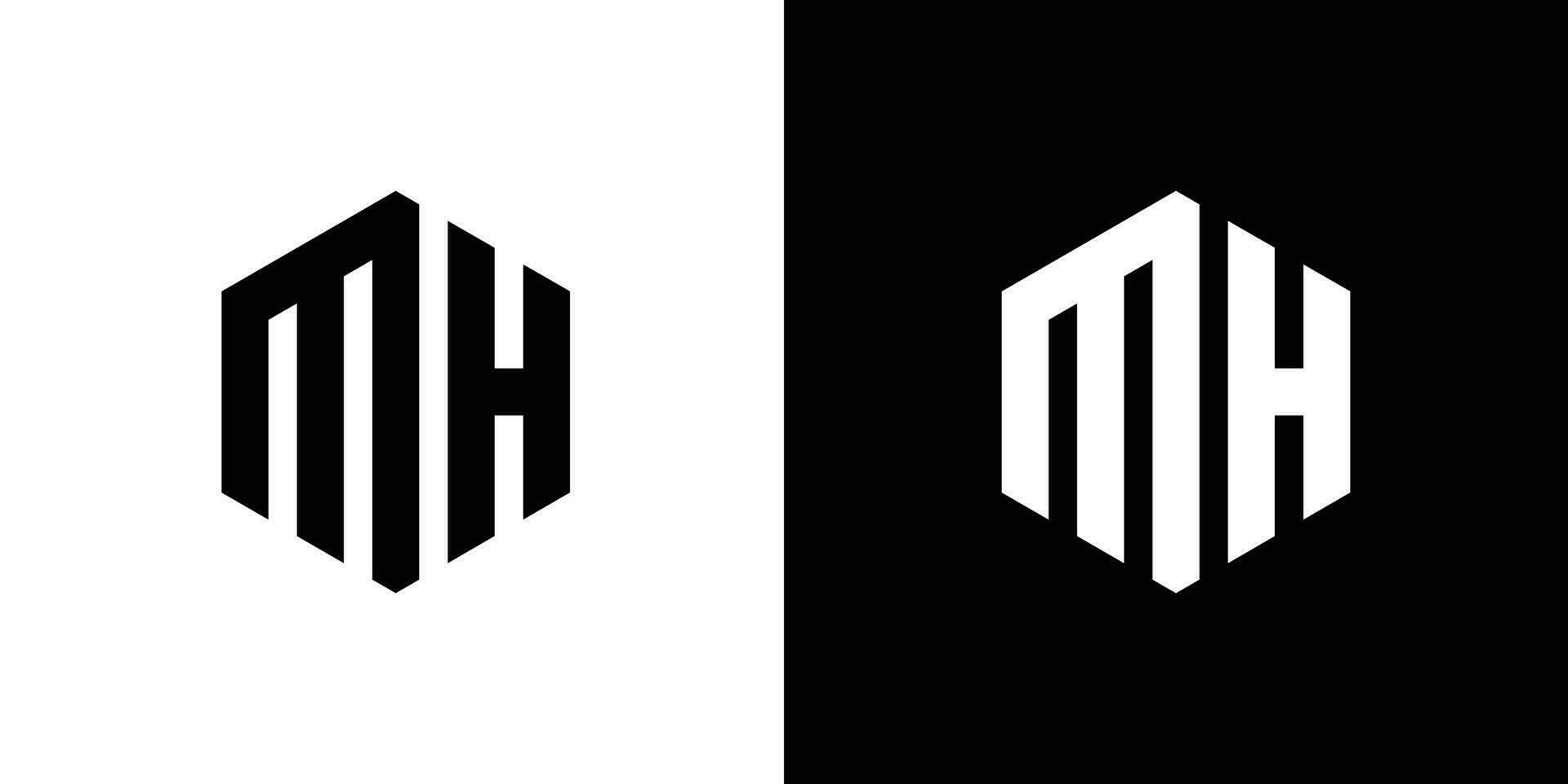 Letter M H Polygon, Hexagonal Minimal and Trendy Professional Logo Design On Black And White Background vector