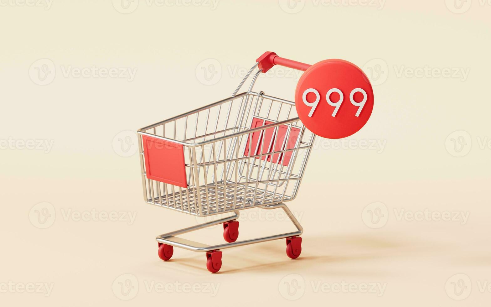 Shopping cart with number count, 3d rendering. photo