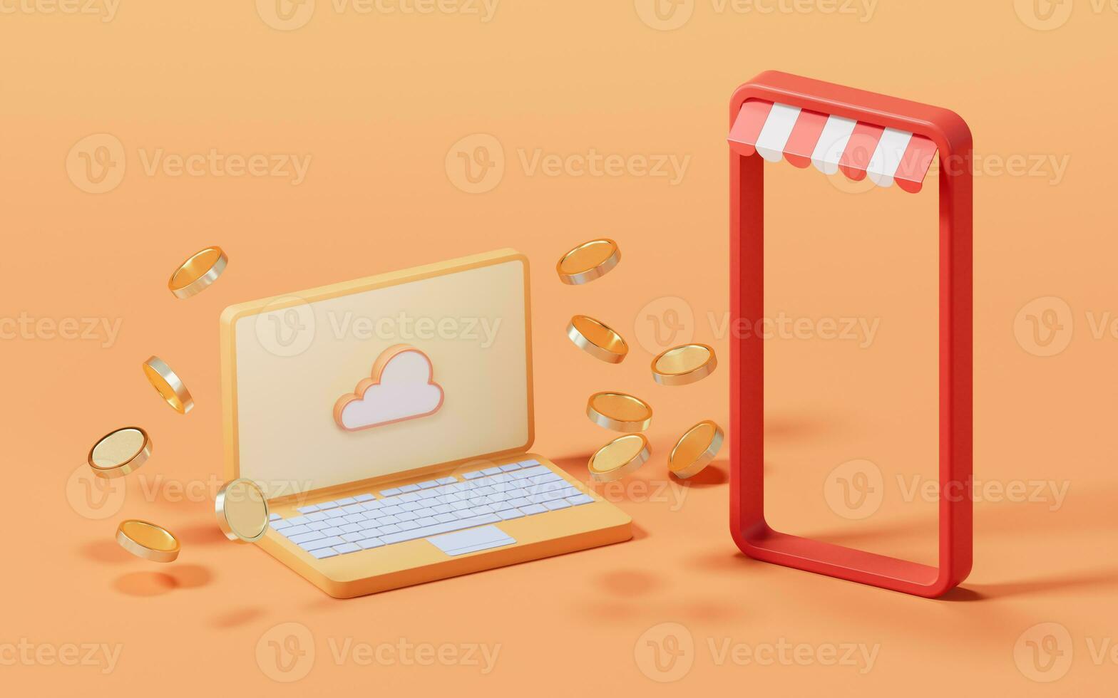 Cloud computing with e-commerce shopping concept, 3d rendering. photo