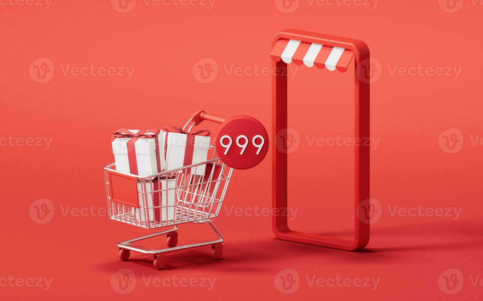 Shopping cart with 3d cartoon style, 3d rendering. photo