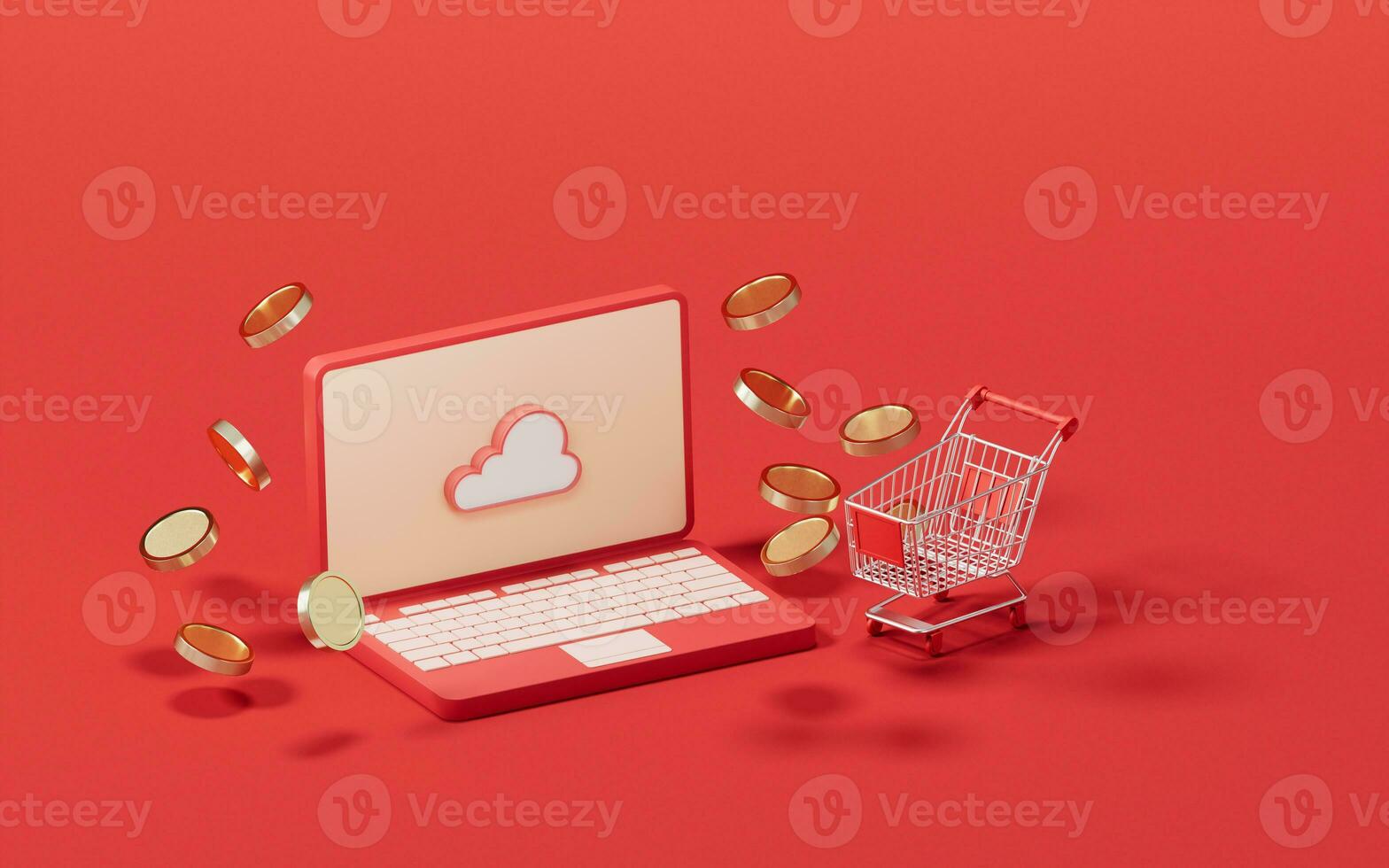 Shopping cart with 3d cartoon style, 3d rendering. photo