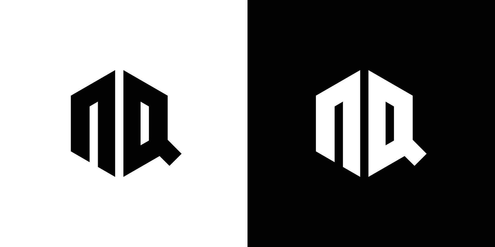 Letter N Q polygon, Hexagonal minimal and professional logo design on black and white background vector