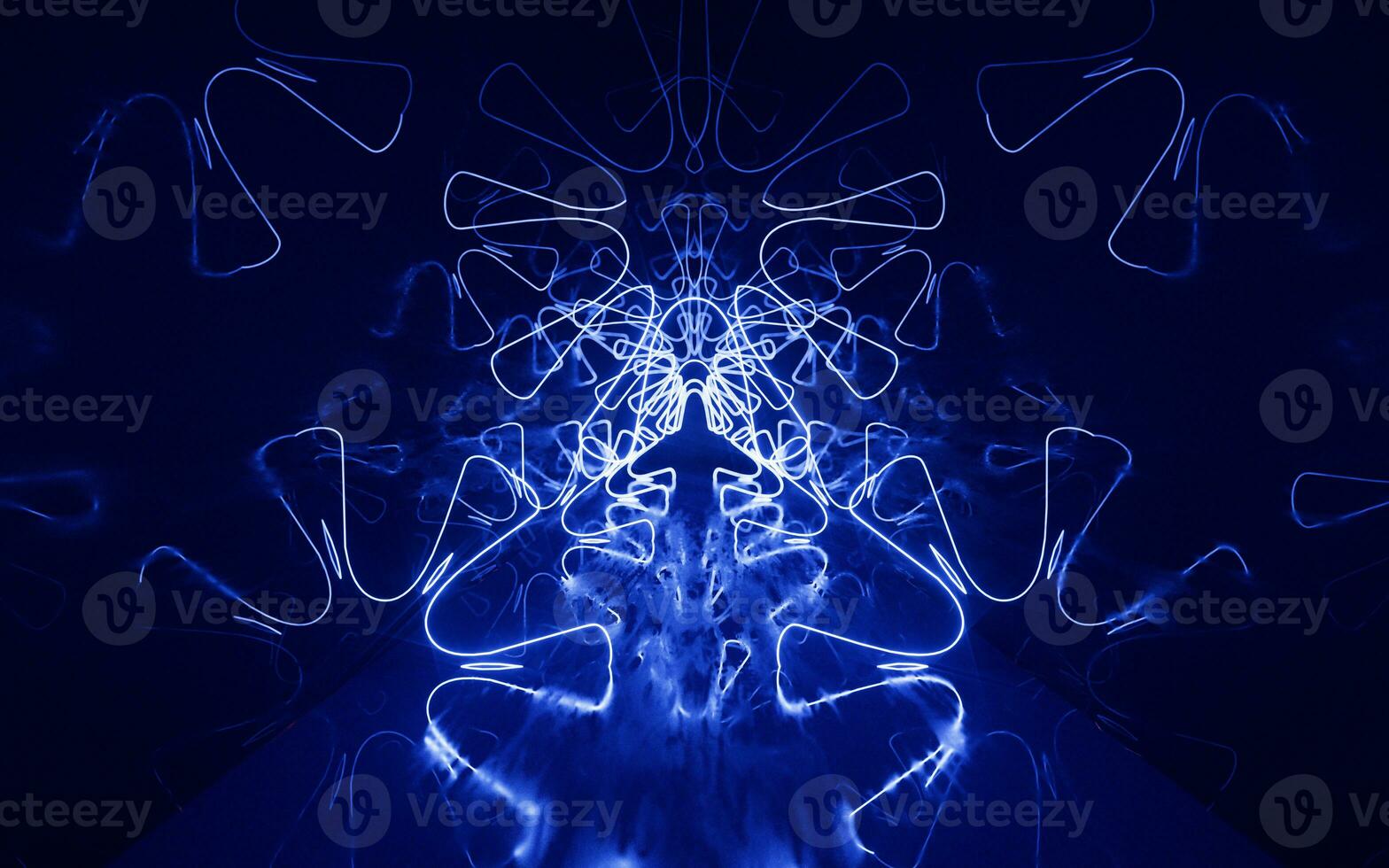 Dark tunnel with glowing neon lines, 3d rendering. photo