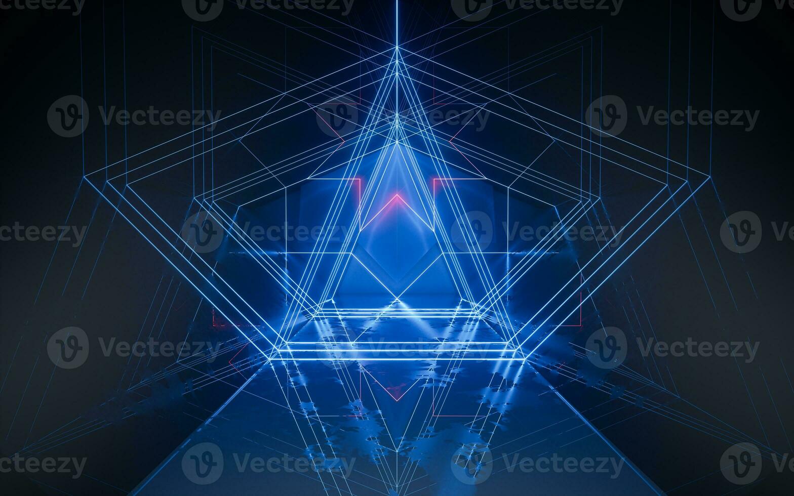 Dark tunnel with glowing neon lines, 3d rendering. photo