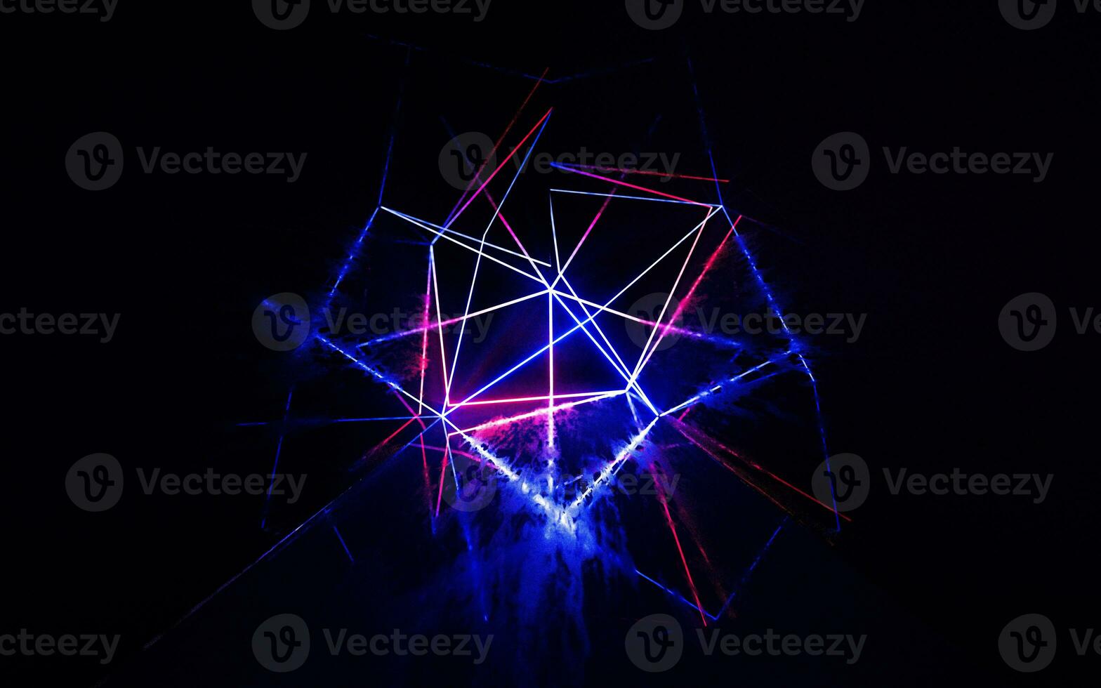 Dark tunnel with glowing neon lines, 3d rendering. photo