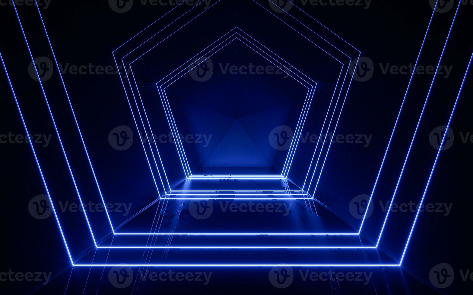 Dark tunnel with glowing neon lines, 3d rendering. photo